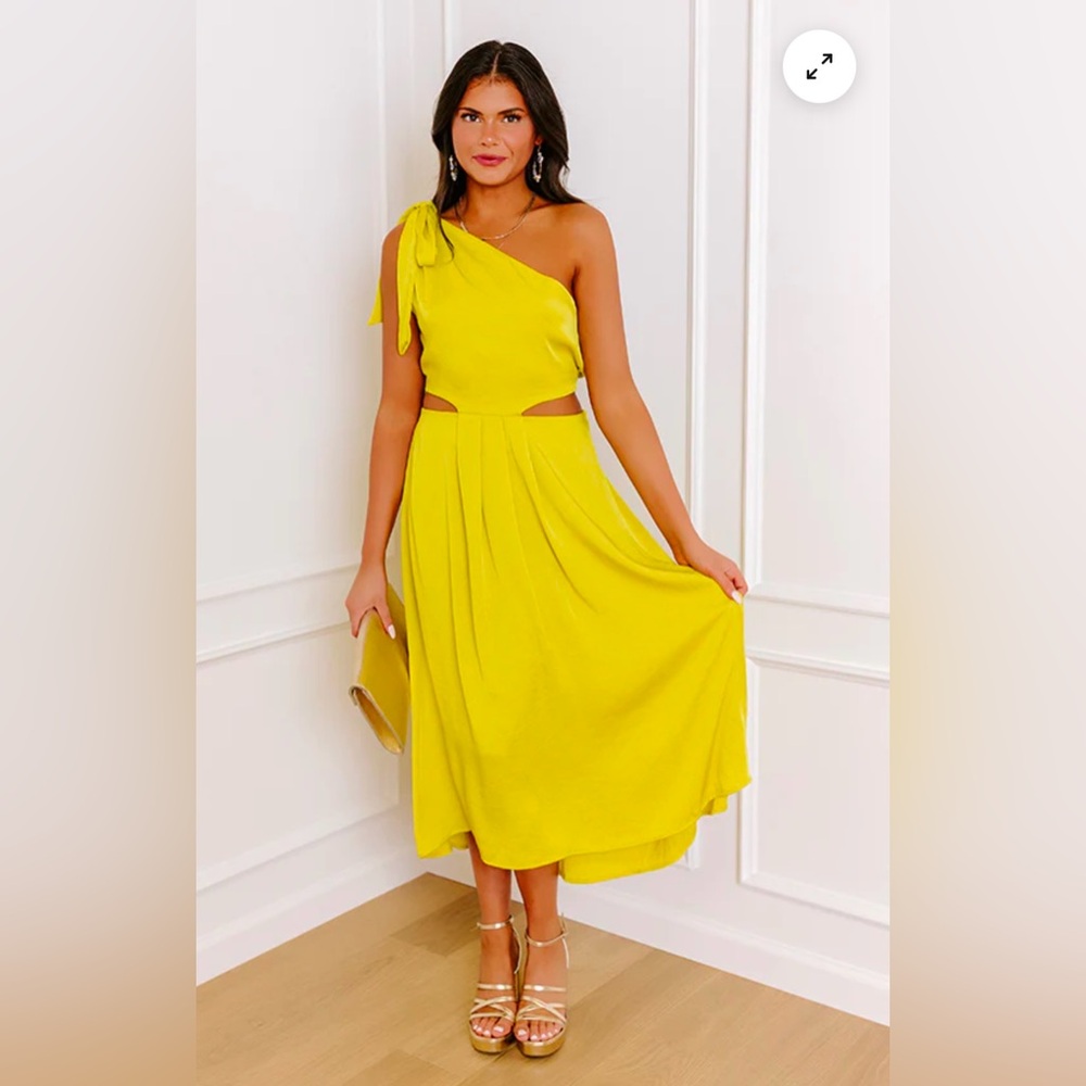 ** Impressions Boutique ** Satin Women’s Midi Dress Dresses Dresses Chartreuse